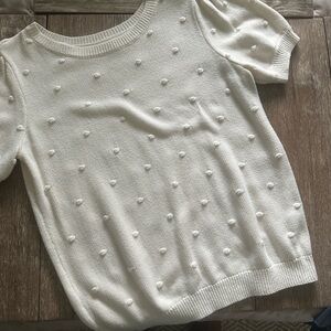 Blu Pepper Cream Textured Short Sleeve Sweater, Size Large